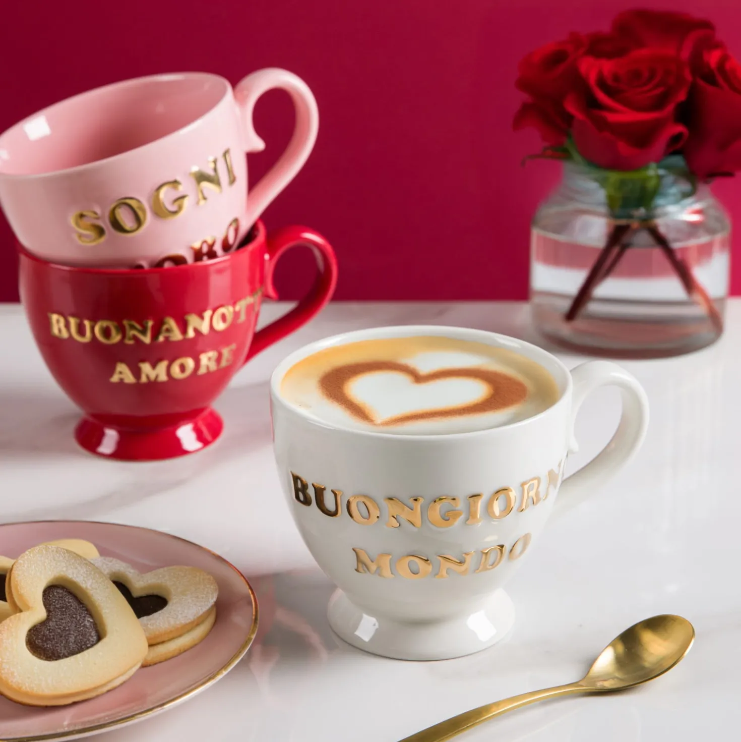 Tazza porcellana bianca Buongiorno Mondo 500 ml Loving