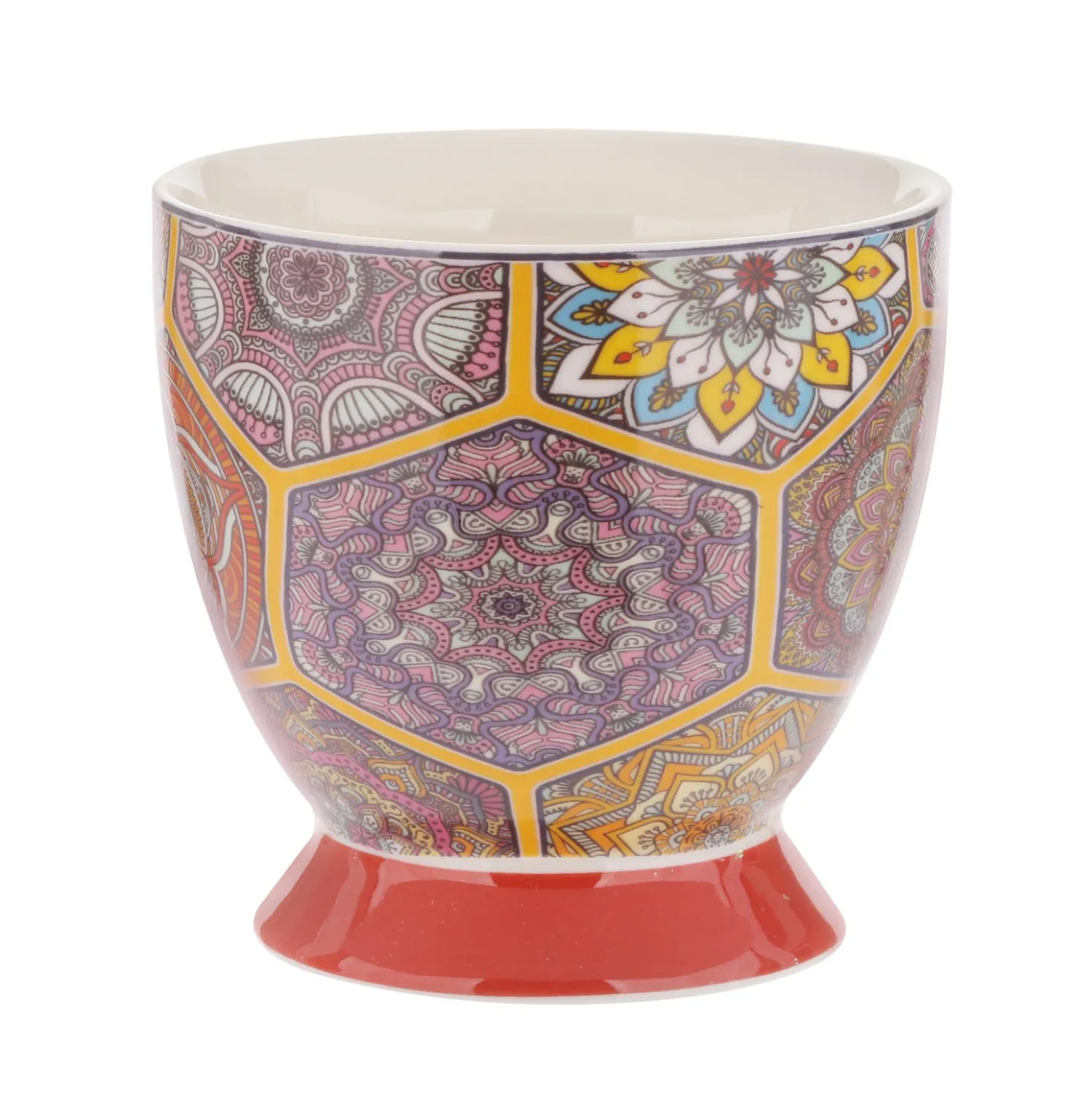 Tazza tè decoro mandala rossa in New Bone China, 450 ml