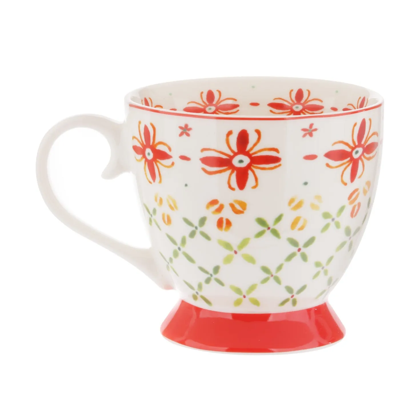 Tazza tè decoro rosso in New Bone China, 450 ml