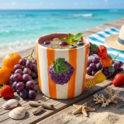 Tazza uva righe arancioni 530 ml Florafruit ceramica