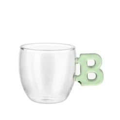 Tazzina caffè lettera B verde in vetro borosilicato, 150 ml