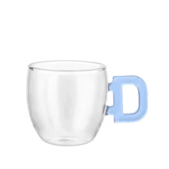 Tazzina caffè lettera D azzurra in vetro borosilicato, 150 ml