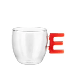 Tazzina caffè lettera E rossa in vetro borosilicato, 150 ml