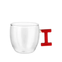 Tazzina caffè lettera I rossa in vetro borosilicato, 150 ml