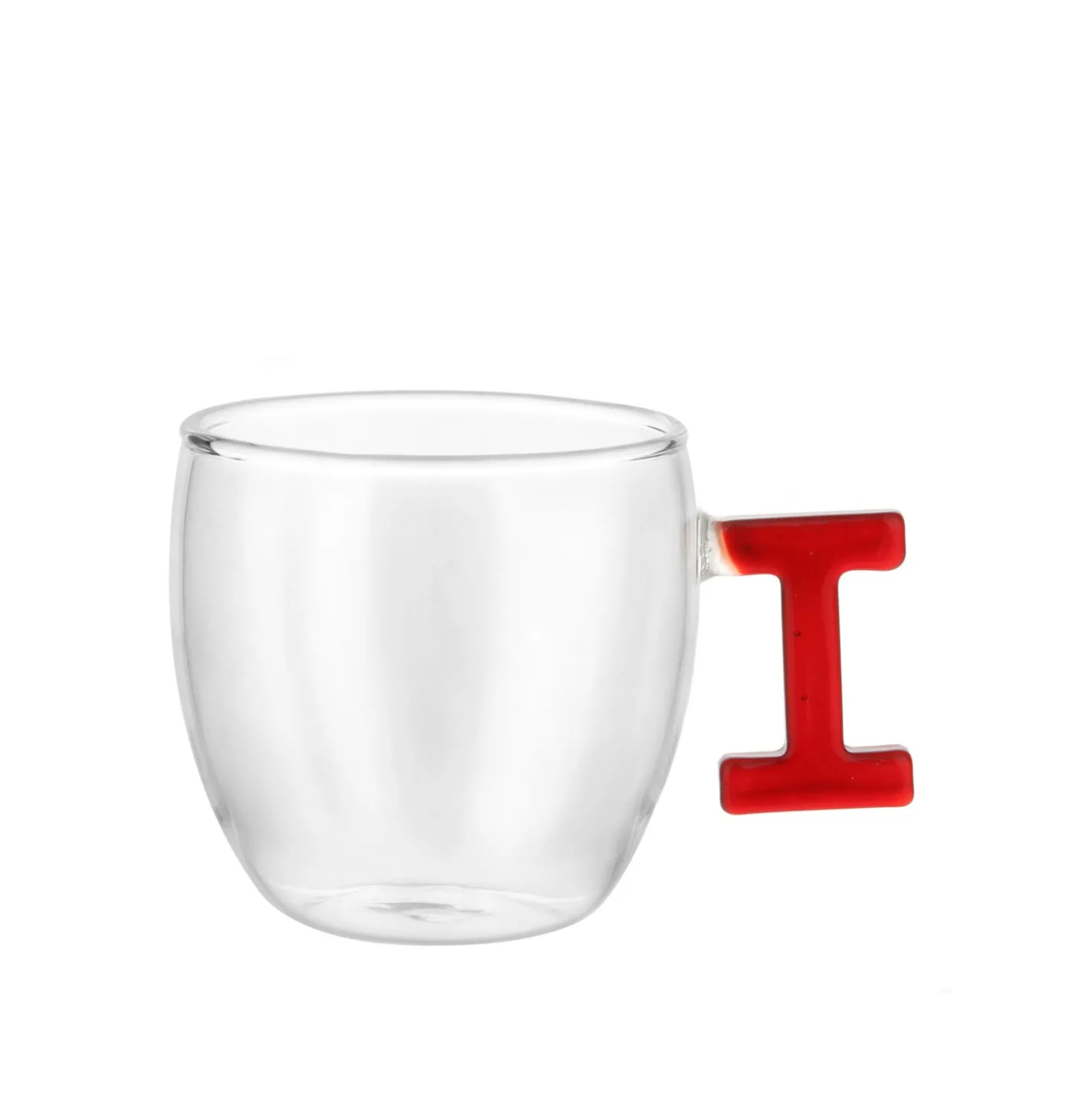 Tazzina caffè lettera I rossa in vetro borosilicato, 150 ml
