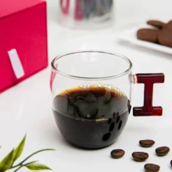 Tazzina caffè lettera I rossa in vetro borosilicato, 150 ml