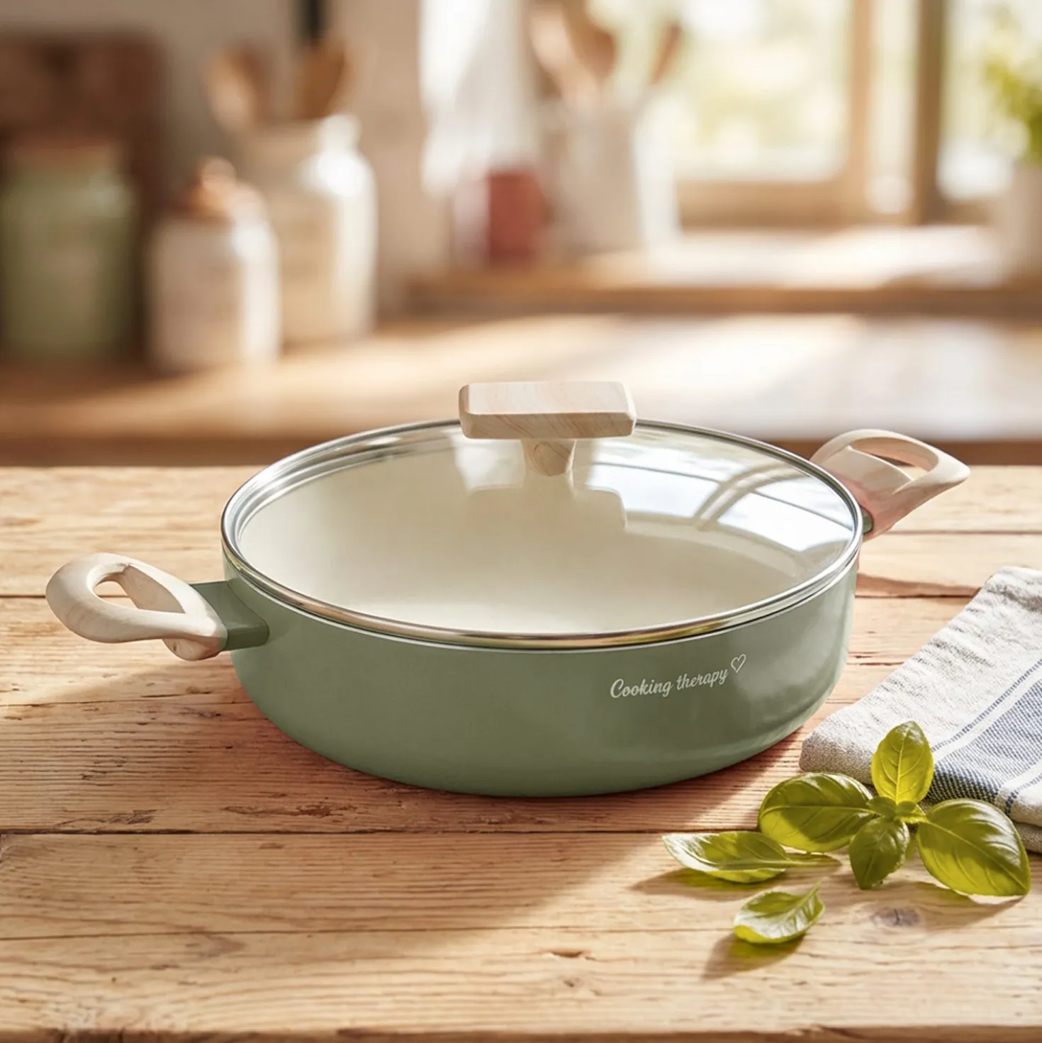 Tegame 24 cm avocado Cooking Therapy con coperchio