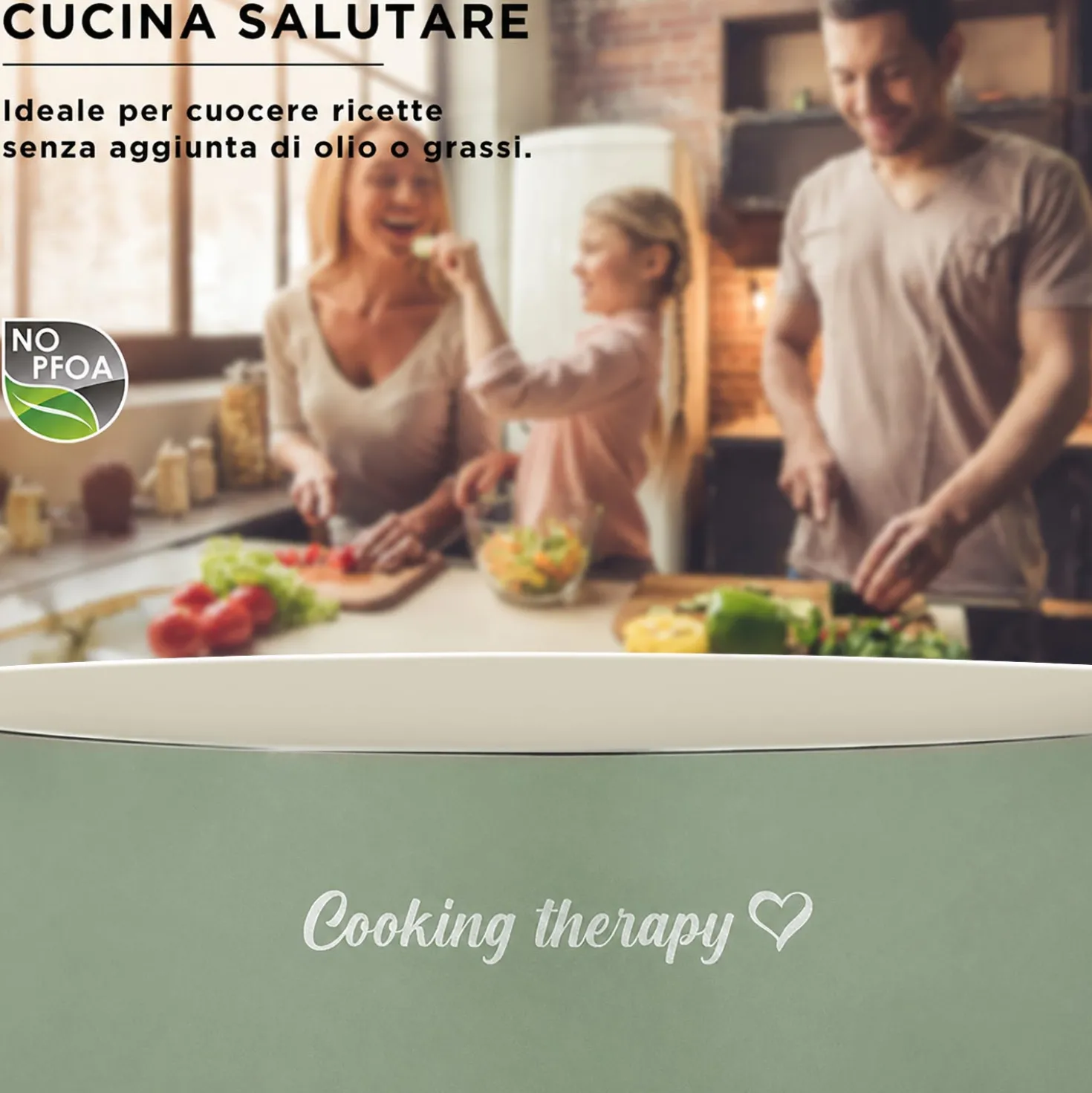 Tegame 24 cm avocado Cooking Therapy con coperchio