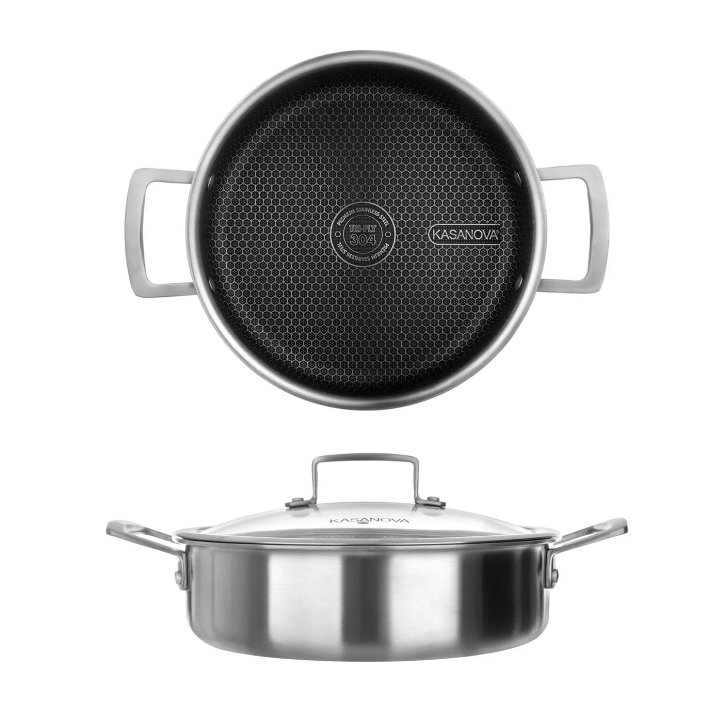 Tegame 24 cm con coperchio a 3 strati Tri - ply