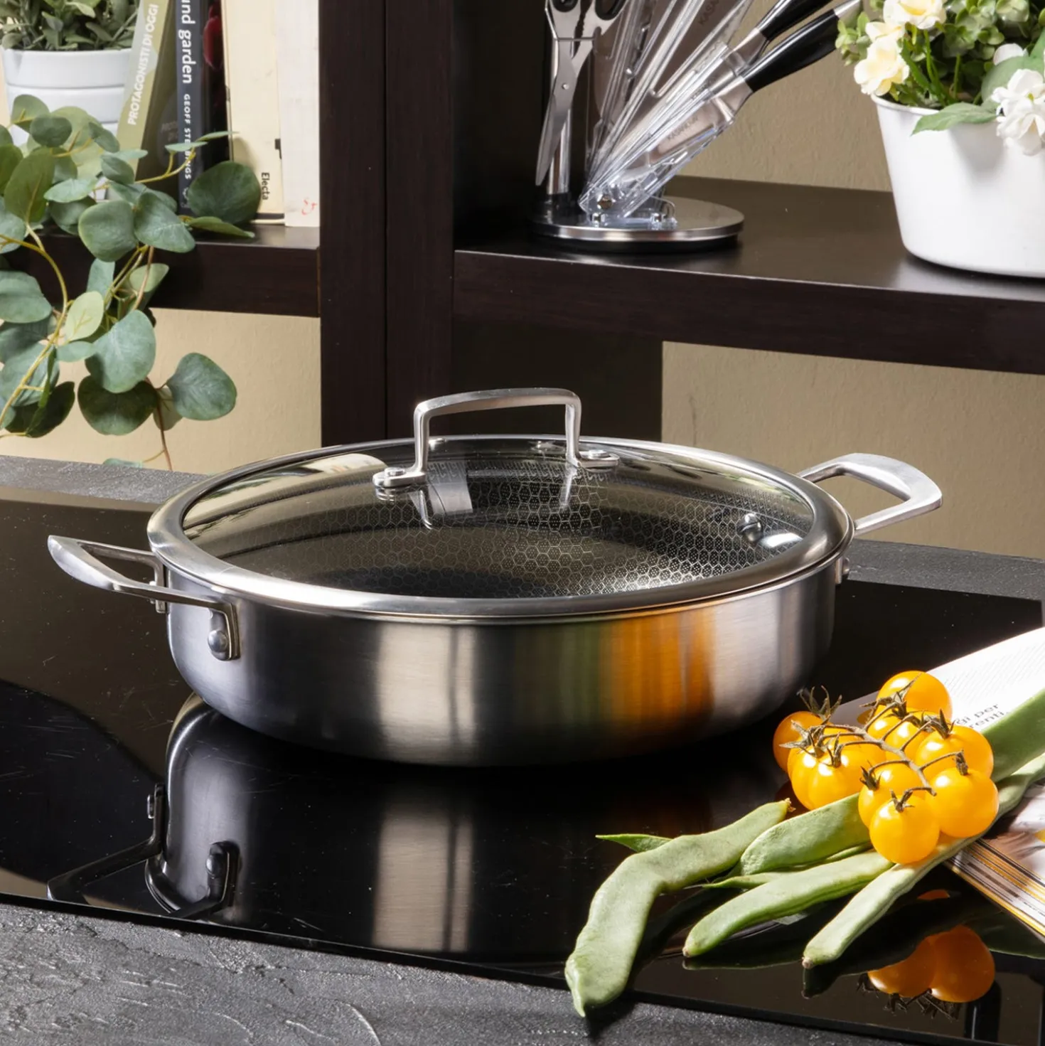 Tegame 24 cm con coperchio a 3 strati Tri - ply