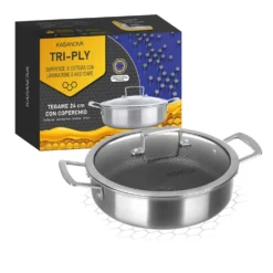 Tegame 24 cm con coperchio a 3 strati Tri - ply