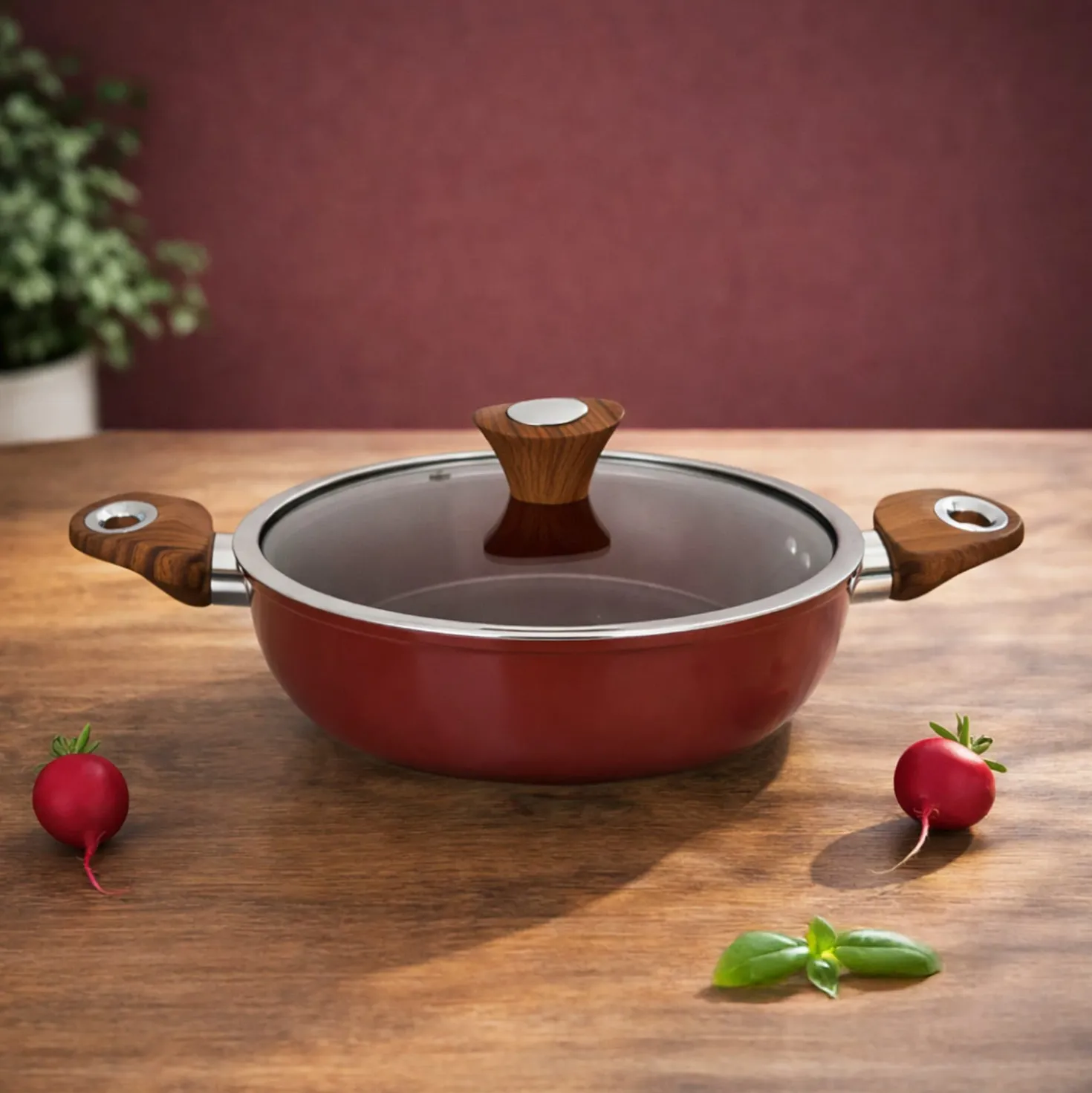 Tegame 24 cm con coperchio burgundy New Ceramic