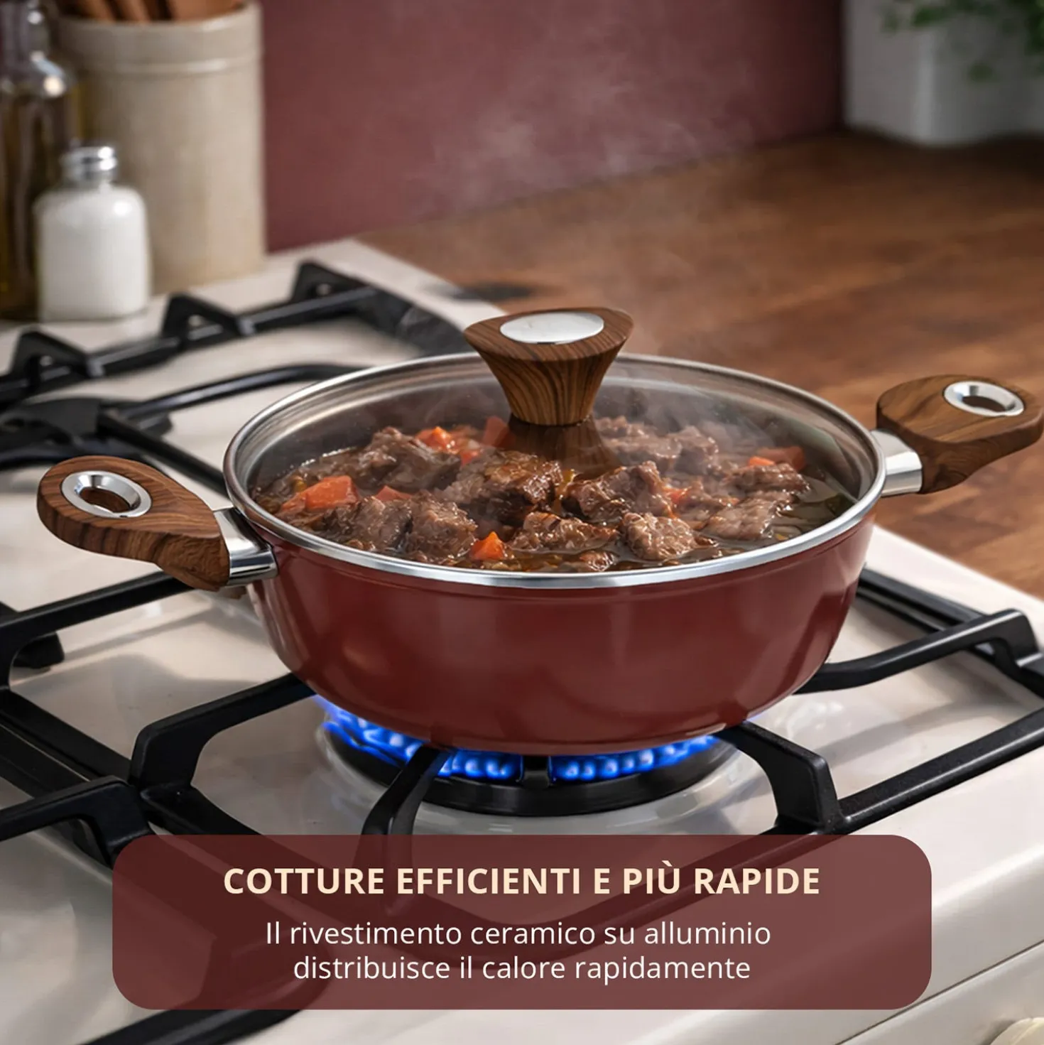 Tegame 24 cm con coperchio burgundy New Ceramic