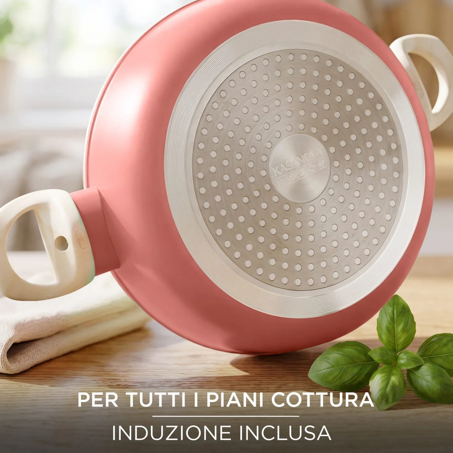 Tegame 24 cm corallo Cooking Therapy con coperchio