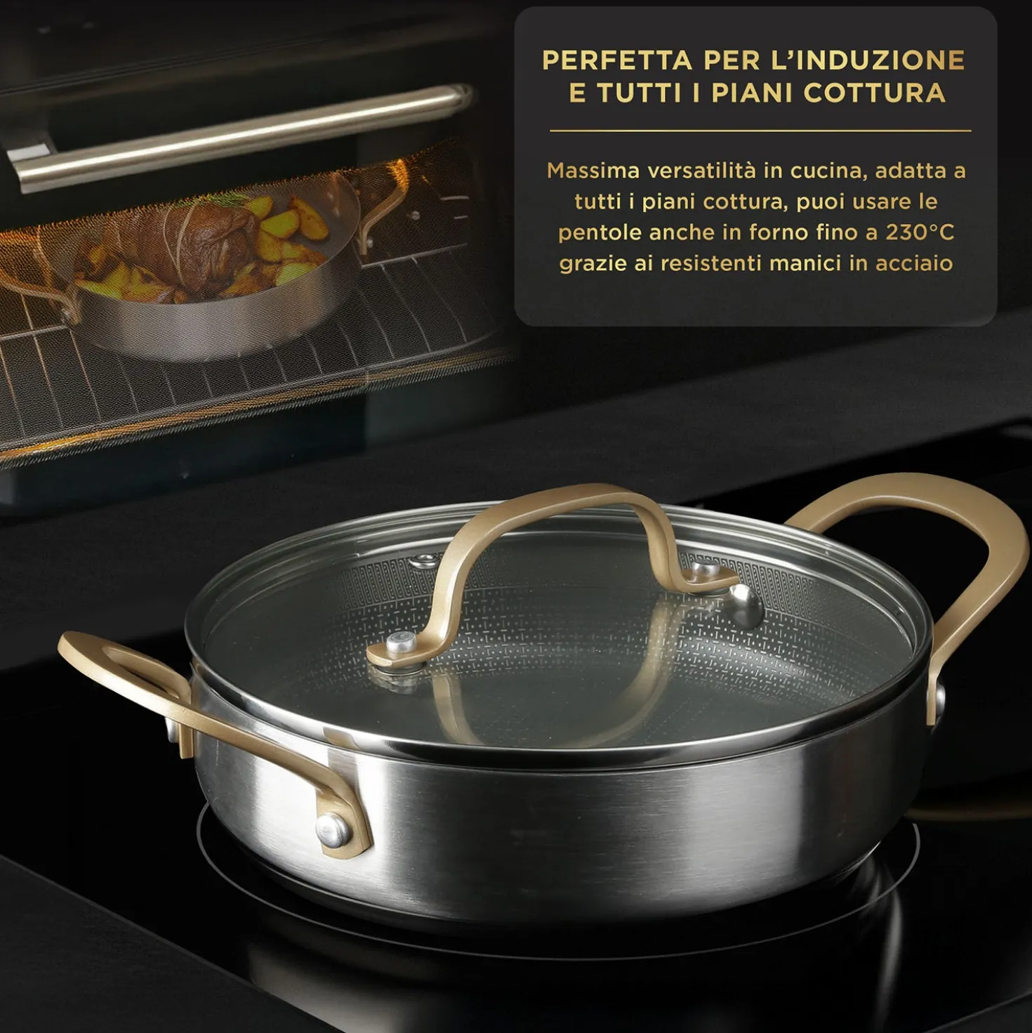 Tegame 28 cm triplo strato Tri Ply - Gold con coperchio