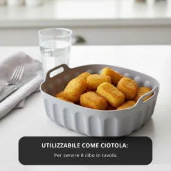Teglia 18x18 cm silicone per friggitrice ad aria grigia