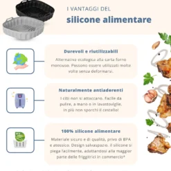 Teglia 21x14 cm silicone per friggitrice ad aria nera
