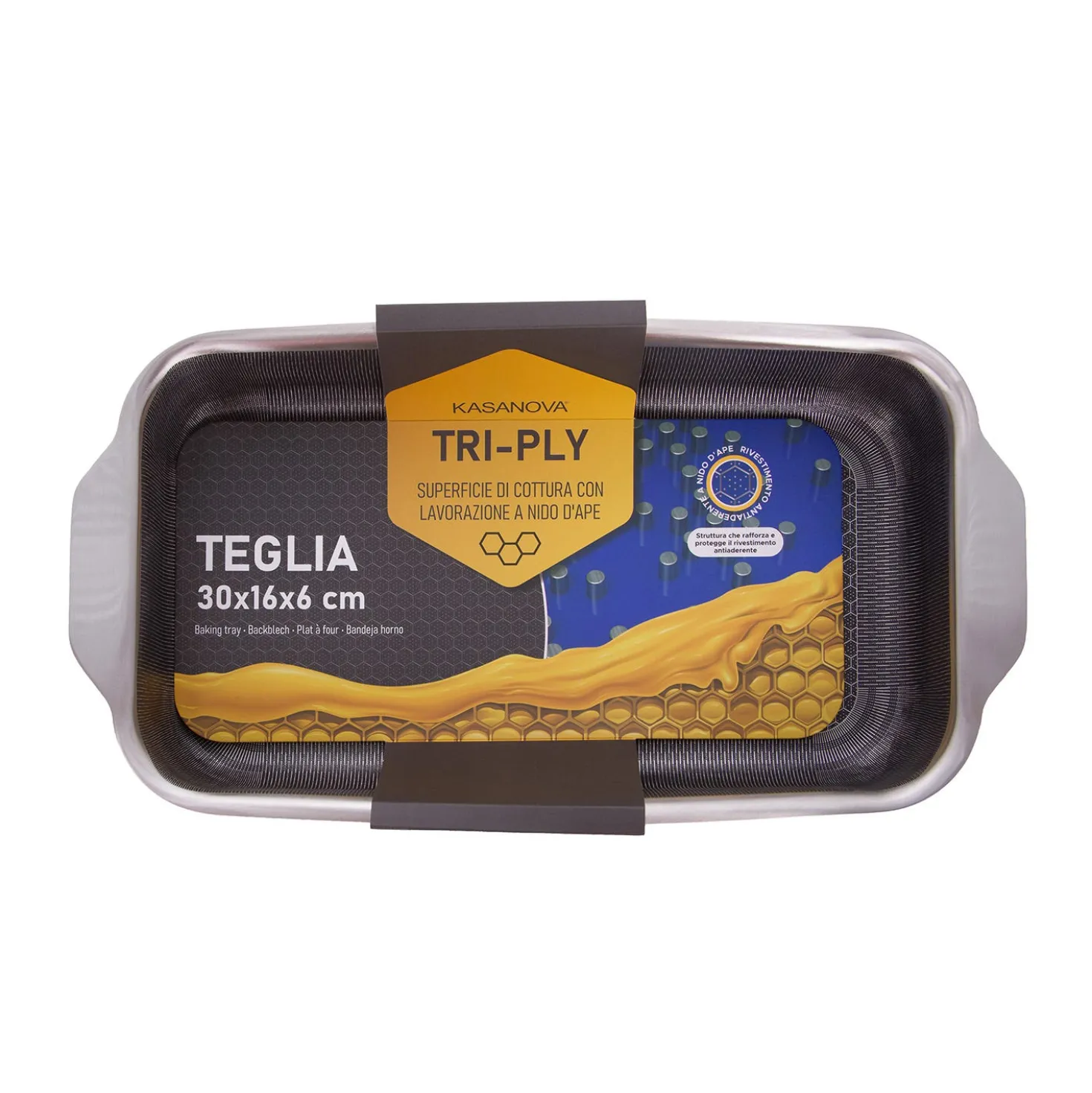 Teglia 30x16x6 cm per forno e piano cottura Tri - Ply