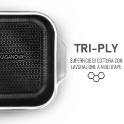 Teglia 30x16x6 cm per forno e piano cottura Tri - Ply