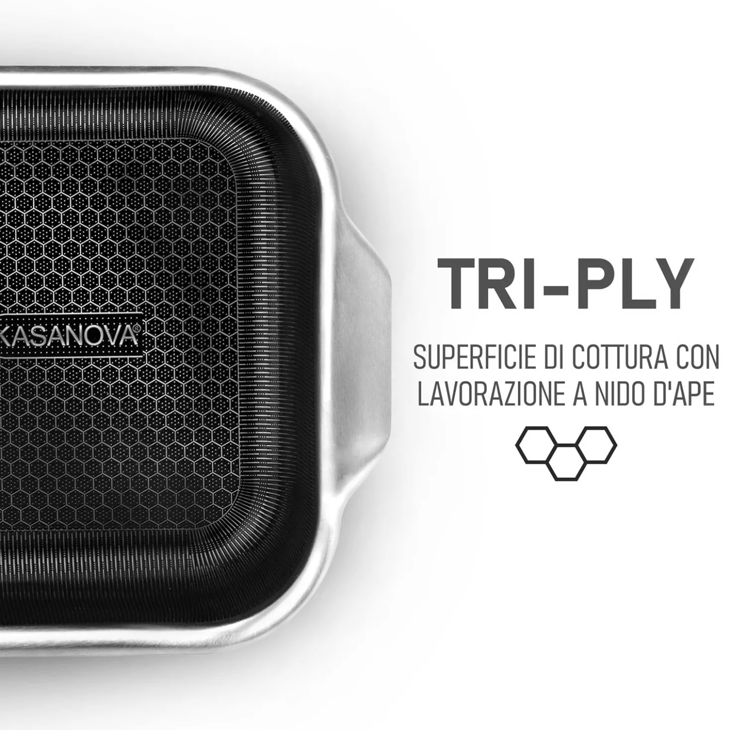 Teglia 30x16x6 cm per forno e piano cottura Tri - Ply