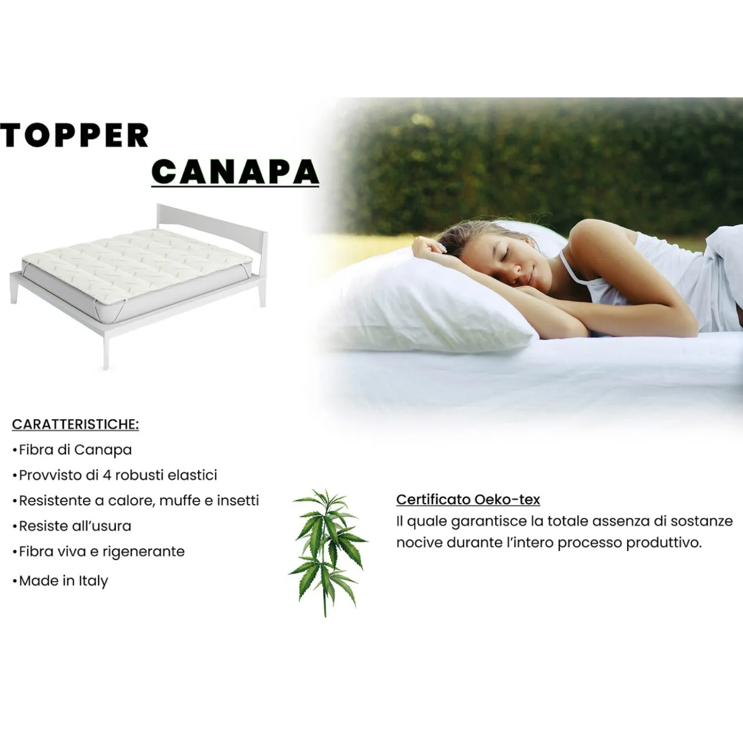 Topper 1 piazza e mezza Canapa Datex