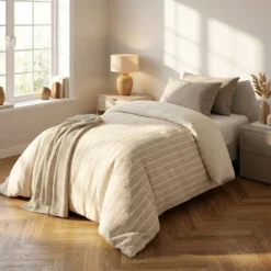 Trapuntino singolo microfibra double face righe beige