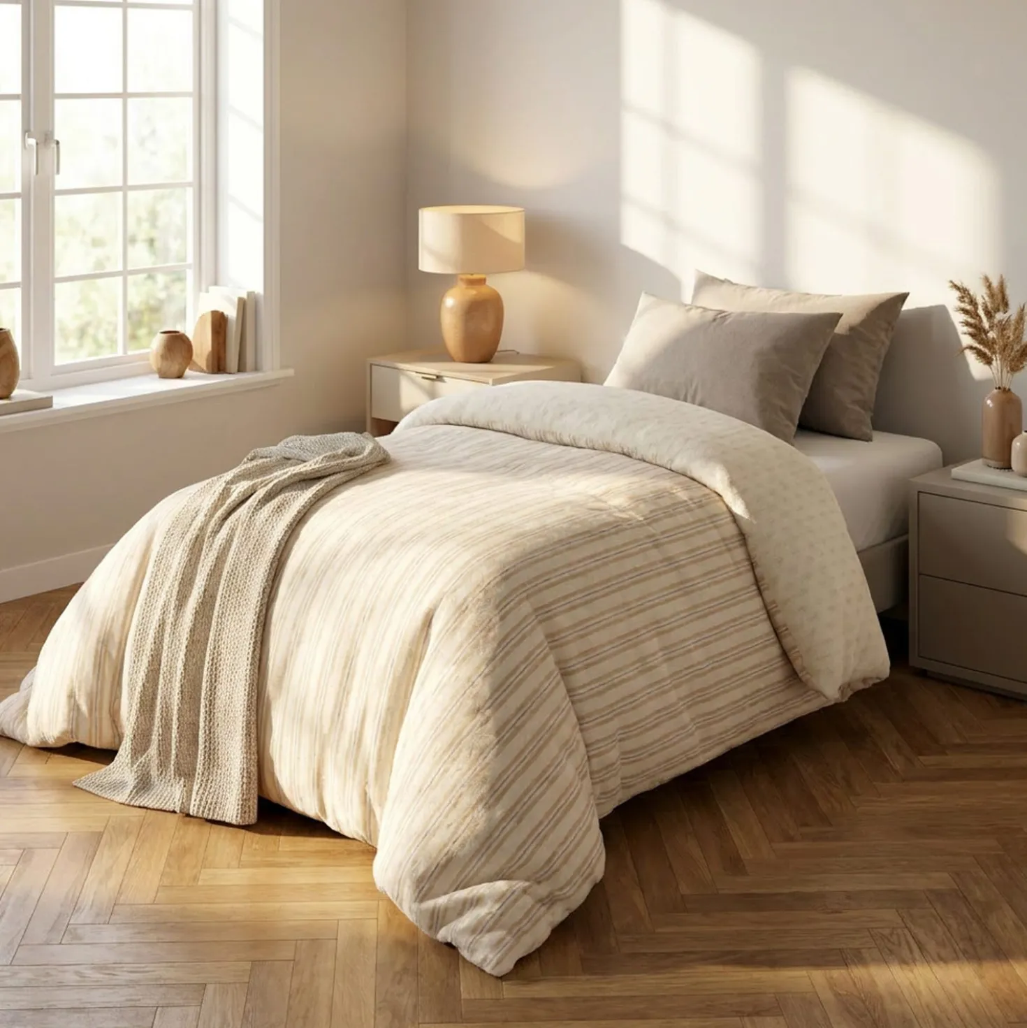 Trapuntino singolo microfibra double face righe beige