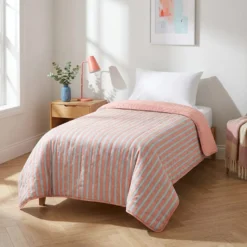 Trapuntino singolo microfibra double face righe rosa