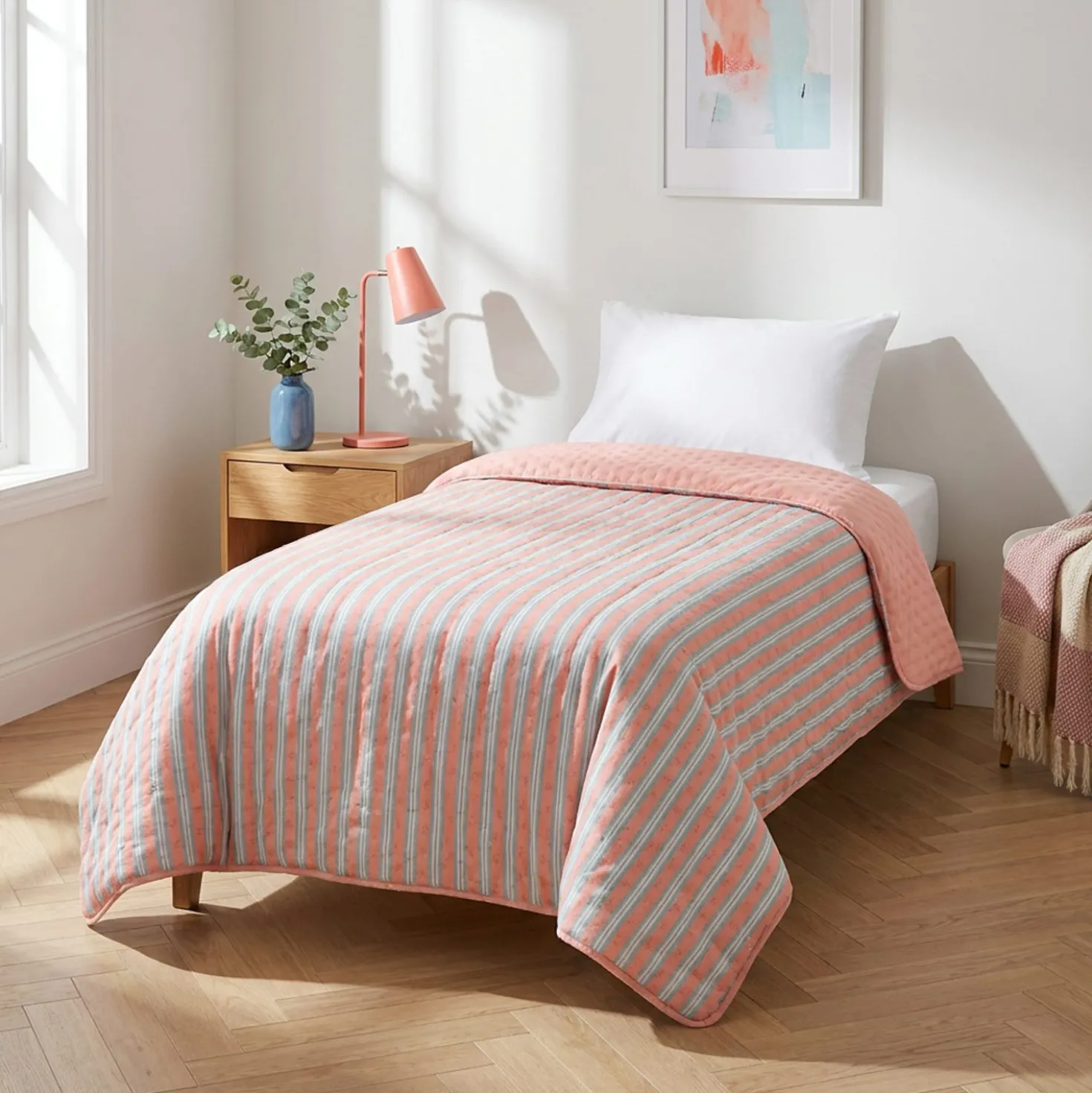 Trapuntino singolo microfibra double face righe rosa