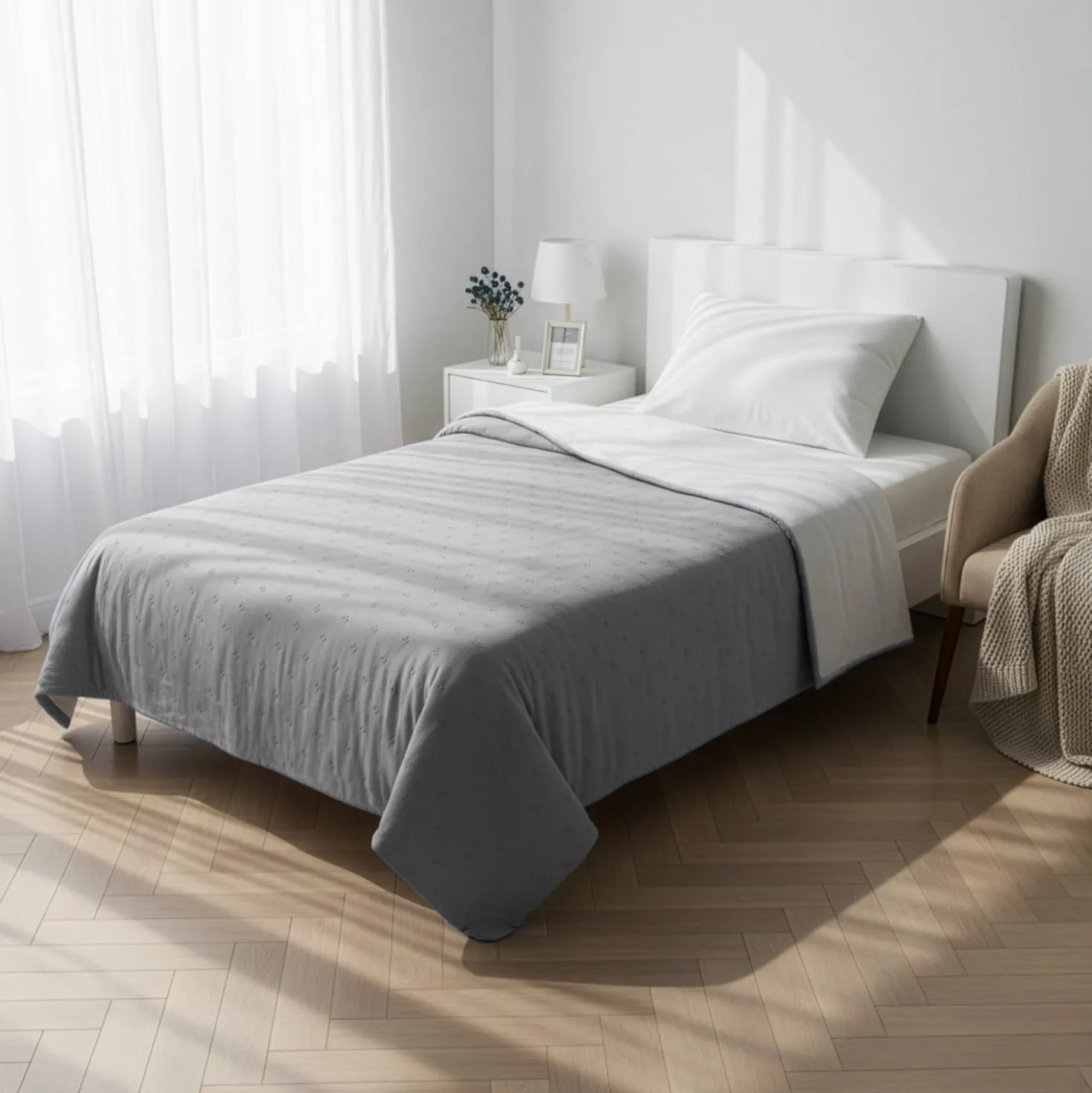 Trapuntino singolo microfibra Water washed grigio
