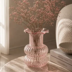 Vaso arredo vetro rosa 23 cm