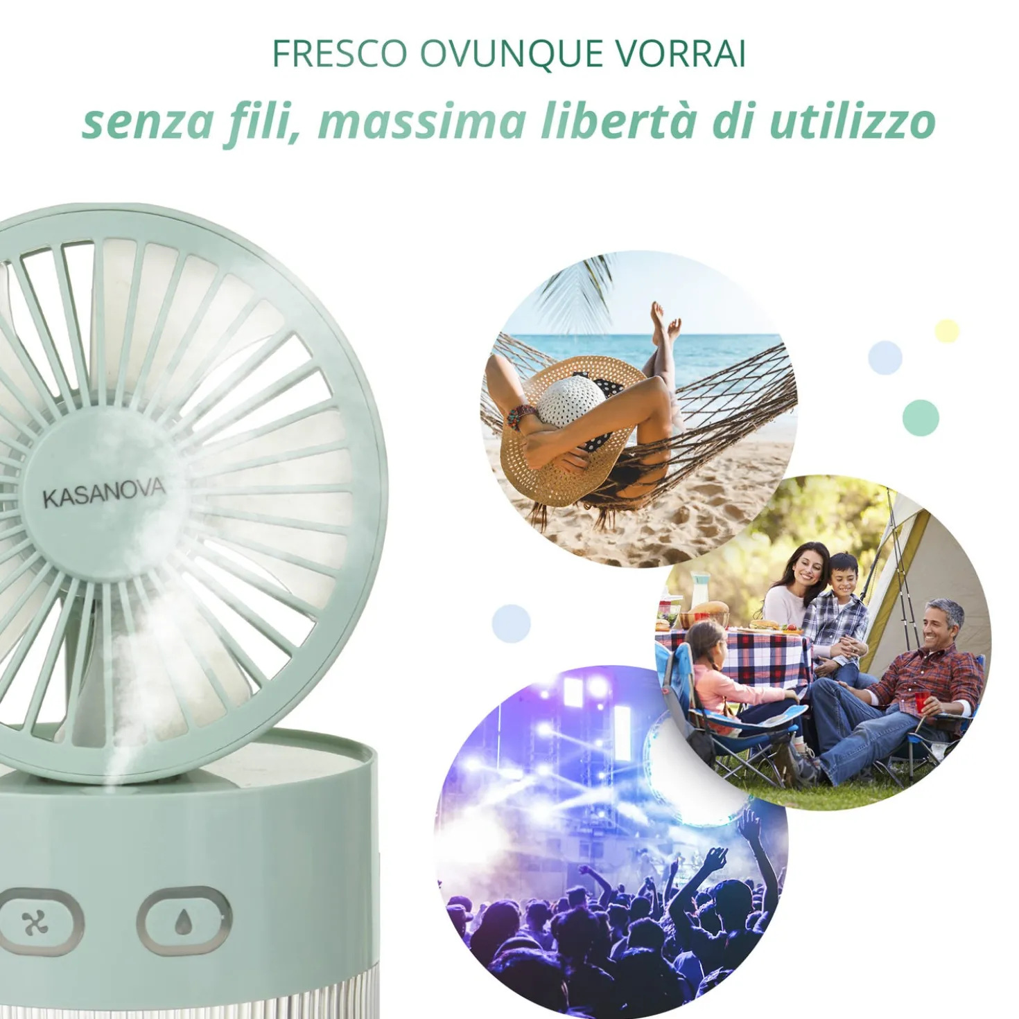 Ventilatore portatile con nebulizzatore verde