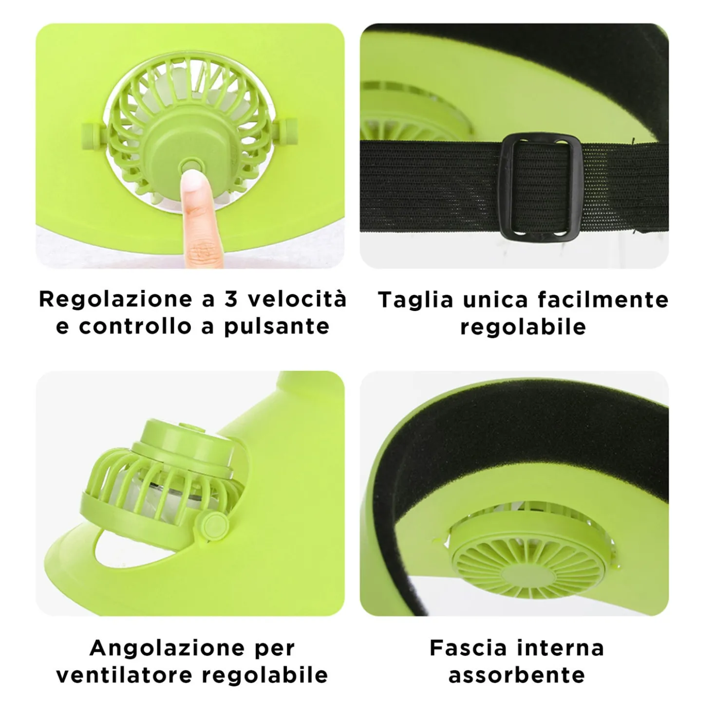 Visiera regolabile con ventilatore verde lime
