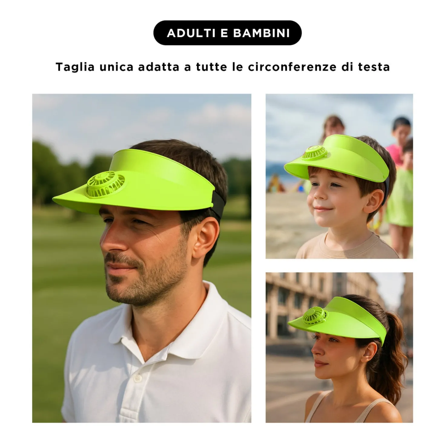Visiera regolabile con ventilatore verde lime