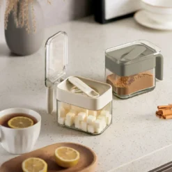 Zuccheriera in vetro 300 ml con cucchiaino bianco