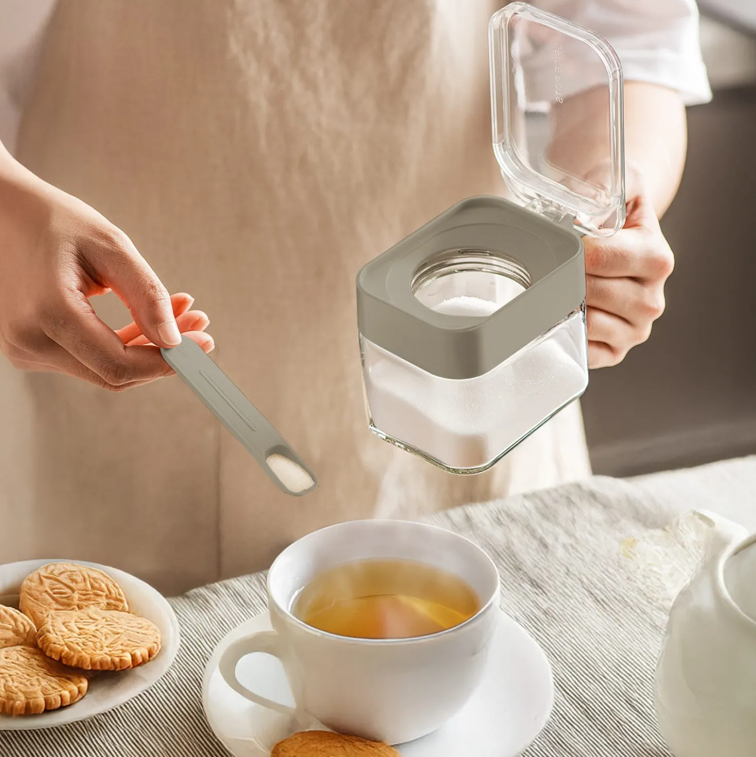 Zuccheriera in vetro 300 ml con cucchiaino grigio